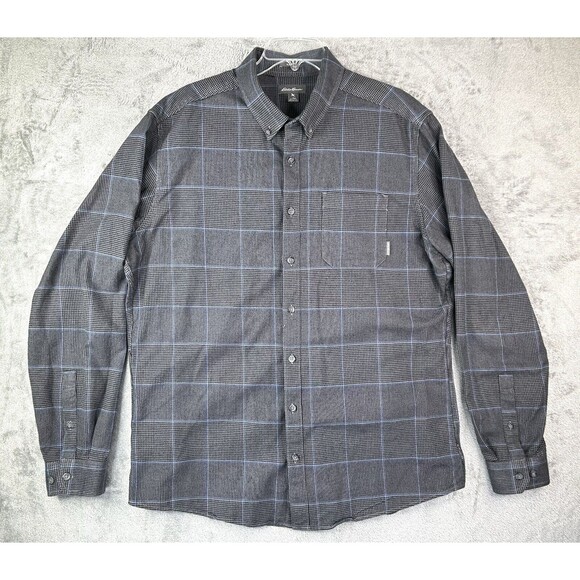 Eddie Bauer Flannel Gray Plaid Shirt 100% Cotton Button Up Men's Size TXL - Picture 1 of 7